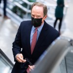 UNITED STATES - SEPTEMBER 22: Sen. Pat Toomey, R-Pa., is seen in the basement of the Capitol before a Senate vote on Tuesday, September 22, 2020. (Photo By Tom Williams/CQ Roll Call)