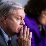 UNITED STATES - OCTOBER 15: Chairman Lindsey Graham, R-S.C., and ranking member Sen. Dianne Feinstein, D-Calif., attend the Senate Judiciary Committee executive business meeting on Supreme Court justice nominee Amy Coney Barrett in Hart Senate Office Building on Thursday, October 15, 2020. (Photo By Tom Williams/CQ Roll Call/POOL)