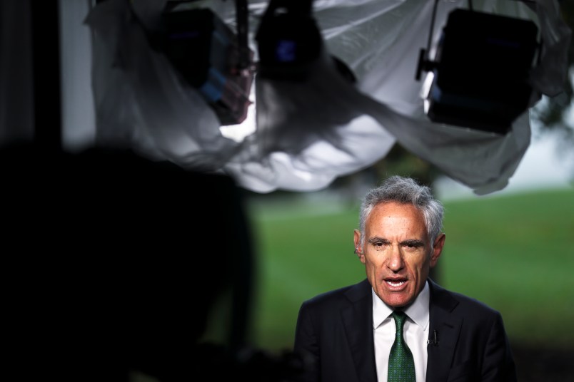 WASHINGTON, DC - OCTOBER 12: White House coronavirus adviser Dr. Scott Atlas, speaks during a TV interview with OAN on October 12, 2020 in Washington, DC (Photo by Oliver Contreras/For The Washington Post)