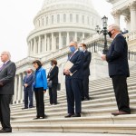 UNITED STATES - OCTOBER 22: From left, Sens. Patrick Leahy, D-Vt., Chris Coons, D-Del., Senate Judiciary Committee ranking member Dianne Feinstein, D-Calif., Sen. Amy Klobuchar, D-Minn., Senate Minority Leader Charles Schumer, D-N.Y., Sens. Richard Blumenthal, D-Conn., Richard Durbin, D-Ill., and Cory Booker, D-N.J., attend a news conference on the Senate steps of the Capitol with Democratic members of the Senate Judiciary Committee after they boycotted the markup of Supreme Court justice nominee Judge Amy Coney Barrett, on Thursday, October 22, 2020. (Photo By Tom Williams/CQ Roll Call)