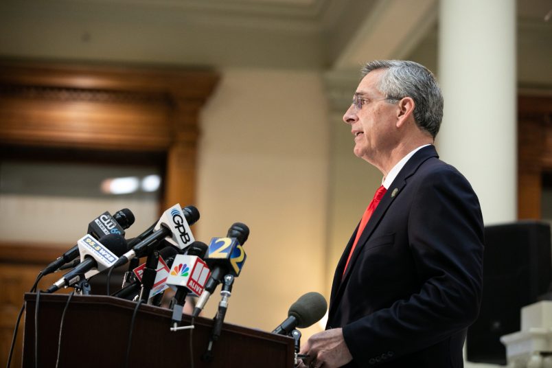 ATLANTA, GA - NOVEMBER 06: Georgia Secretary of State Ben Raffensperger holds a press conference on the status of ballot counting on November 6, 2020 in Atlanta, Georgia. The 2020 presidential race between incumbent U.S. President Donald Trump and Democratic nominee Joe Biden is still too close to call with outstanding ballots in a number of states including Georgia. (Photo by Jessica McGowan/Getty Images)