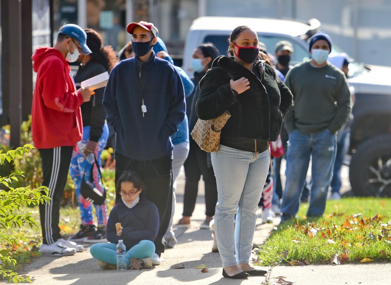 People wait in line to vote at the polling location at Christ Lutheran Church on Lehigh Street in Reading Tuesday morning  November 3, 2020 at 10:00 am. During the 2020 Presidential Election.