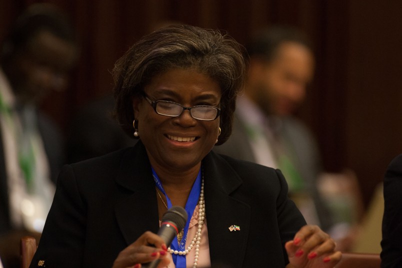 MALABO, EQUATORIAL GUINEA - JUNE 26: Assistant Secretary of African Affairs Linda Thomas-Greenfield attends to the 23rd African Union Peace and Security Council meeting in Malabo, Equatorial Guinea on June 26, 2014. (Photo by Amine Landoulsi/Anadolu Agency/Getty Images)