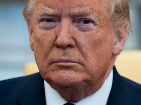 President Donald Trump listens during a meeting with Israeli Prime Minister Benjamin Netanyahu in the Oval Office of the White House, Monday, Jan. 27, 2020, in Washington. (AP Photo/ Evan Vucci)