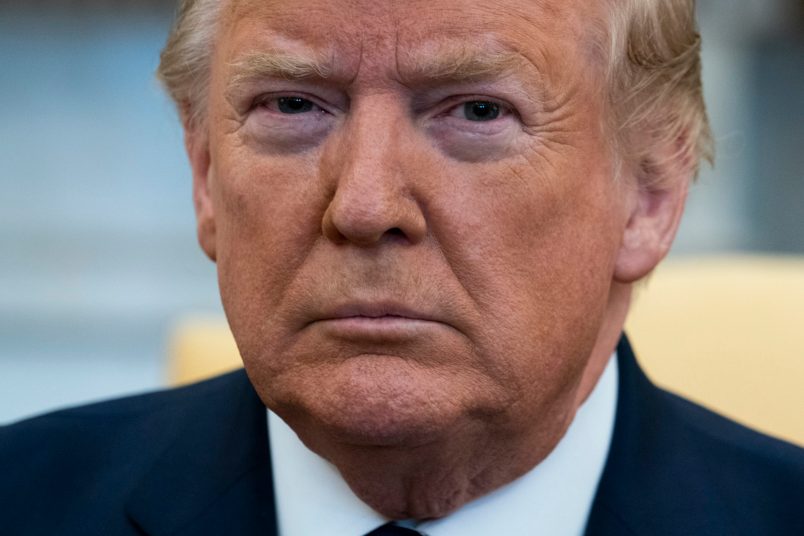 President Donald Trump listens during a meeting with Israeli Prime Minister Benjamin Netanyahu in the Oval Office of the White House, Monday, Jan. 27, 2020, in Washington. (AP Photo/ Evan Vucci)