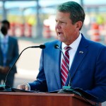 ATLANTA, GA - AUGUST 10: Georgia Governor Brian Kemp speaks during a press conference announcing statewide expanded COVID testing on August 10, 2020 in Atlanta, Georgia. (Photo by Elijah Nouvelage/Getty Images)