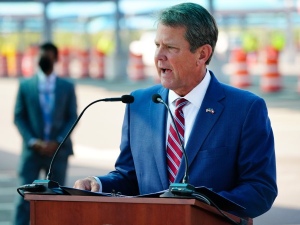 ATLANTA, GA - AUGUST 10: Georgia Governor Brian Kemp speaks during a press conference announcing statewide expanded COVID testing on August 10, 2020 in Atlanta, Georgia. (Photo by Elijah Nouvelage/Getty Images)