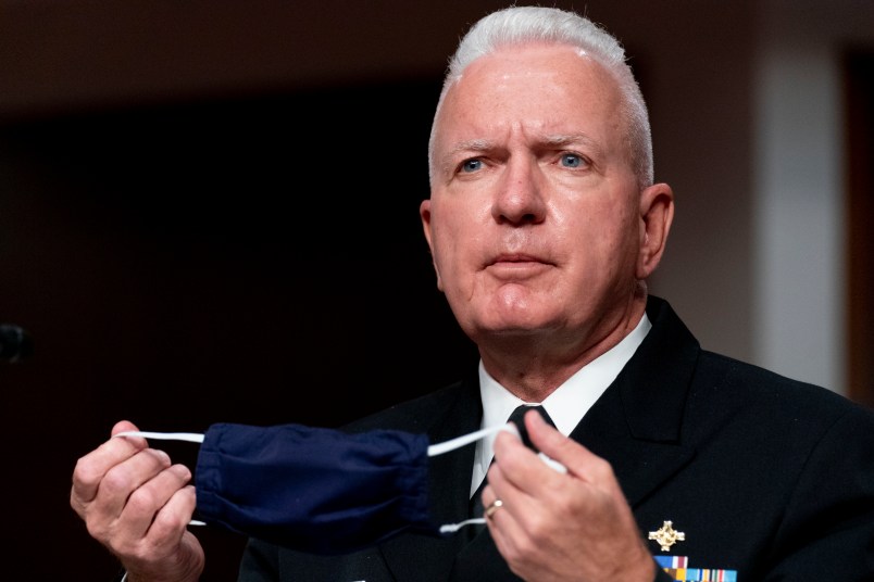 Assistant Secretary of Health and Human Services for Health Adm. Brett Giroir speaks at a Senate Appropriations subcommittee hearing on a “Review of Coronavirus Response Efforts” on Capitol Hill, Wednesday, Sept. 16, 2020, in Washington. (AP Photo/Andrew Harnik, Pool)