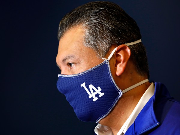 Los Angeles, California—Oct. 30, 2020—California Secretary of State Alex Padilla visits Dodger Stadium on Oct. 30, 2020.  (Carolyn Cole/ Los Angeles Times)