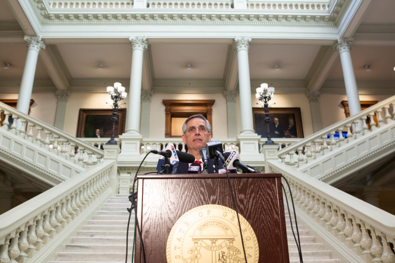 ATLANTA, GA - NOVEMBER 06: Georgia Secretary of State Ben Raffensperger holds a press conference on the status of ballot counting on November 6, 2020 in Atlanta, Georgia. The 2020 presidential race between incumbent U.S. President Donald Trump and Democratic nominee Joe Biden is still too close to call with outstanding ballots in a number of states including Georgia. (Photo by Jessica McGowan/Getty Images)