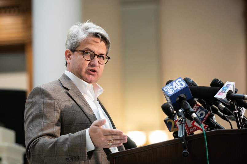 ATLANTA, GA - NOVEMBER 06: Gabriel Sterling, Voting Systems Manager for the Georgia Secretary of State's office, answers questions during a press conference on the status of ballot counting on November 6, 2020 in Atlanta, Georgia. The 2020 presidential race between incumbent U.S. President Donald Trump and Democratic nominee Joe Biden is still too close to call with outstanding ballots in a number of states including Georgia. (Photo by Jessica McGowan/Getty Images)