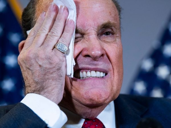 UNITED STATES - NOVEMBER 19: Rudolph Giuliani, attorney for President Donald Trump, conducts a news conference at the Republican National Committee on lawsuits regarding the outcome of the 2020 presidential election on Thursday, November 19, 2020. (Photo By Tom Williams/CQ Roll Call)