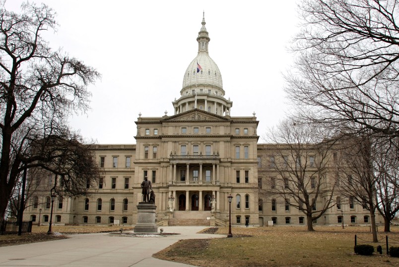 LANSING, MI - MARCH 17: The Michigan State Capital building is shown March 17, 2008 in Lansing, Michigan. Negotiations for a re-vote Michigan primary are continuing between the Democratic National Comittee, the Michigan legislature, and the two democratic presidential candidates. (Photo by Bill Pugliano/Getty Images)