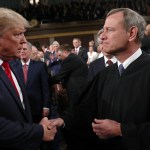 U.S. President Donald Trump greets Supreme Court Chief Justice John Roberts as he arrives to deliver his State of the Union address to a joint session of the U.S. Congress in the House Chamber of the U.S. Capitol in Washington, U.S. February 4, 2020. REUTERS/Leah Millis/POOL