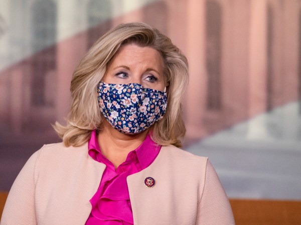 WASHINGTON, DC - JULY 21: Rep. Liz Cheney (R-WY) wears a mask during a news with other Republican members of the House of Representatives at the US Capitol on July 21, 2020 in Washington, DC. (Photo by Samuel Corum/Getty Images) *** Local Caption *** Liz Cheney