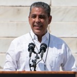 Rep. Adriano Espaillat, D-N.Y., speaks during the March on Washington, Friday Aug. 28, 2020, at the Lincoln Memorial in Washington, on the 57th anniversary of the Rev. Martin Luther King Jr.’s “I Have A Dream” speech. (AP Photo/Jacquelyn Martin, Pool)