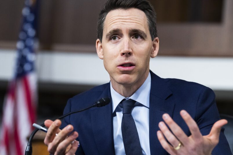 UNITED STATES - DECEMBER 10: Sen. Josh Hawley, R-Mo., speaks during the Senate Judiciary Committee markup on judicial nominations and the “Online Content Policy Modernization Act,” in Dirksen Building on Thursday, December 10, 2020. (Photo By Tom Williams/CQ Roll Call)