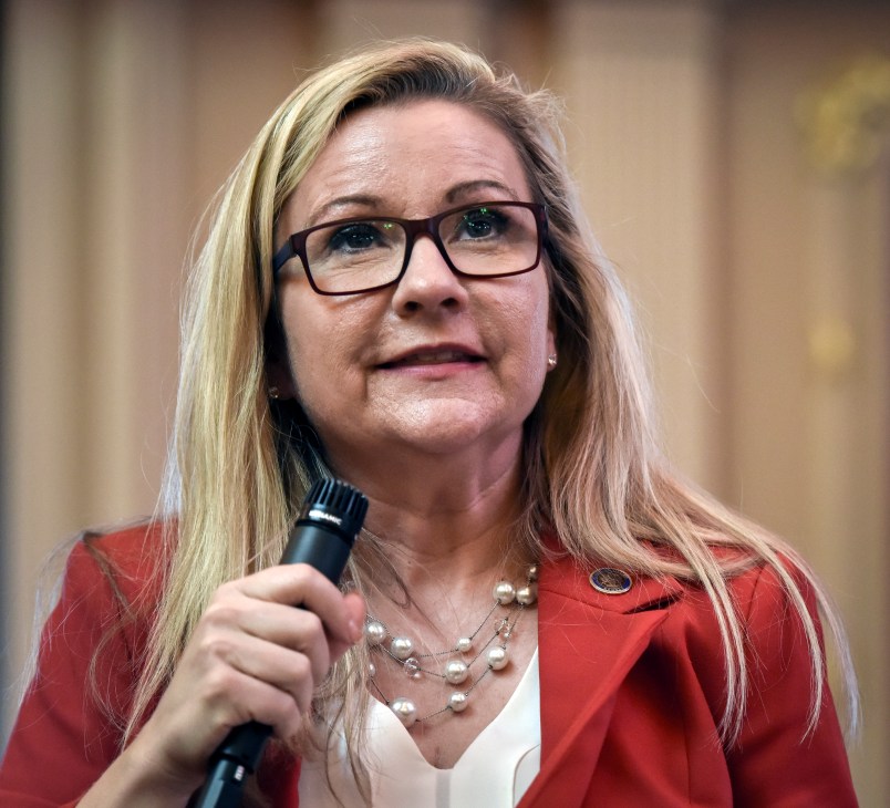 RICHMOND, VA - FEBRUARY 20:Virginia state Senator Amanda Chase(R-11) at work in the statehouse, on February, 20, 2019 in Richmond, VA.(Photo by Bill O'Leary/The Washington Post)