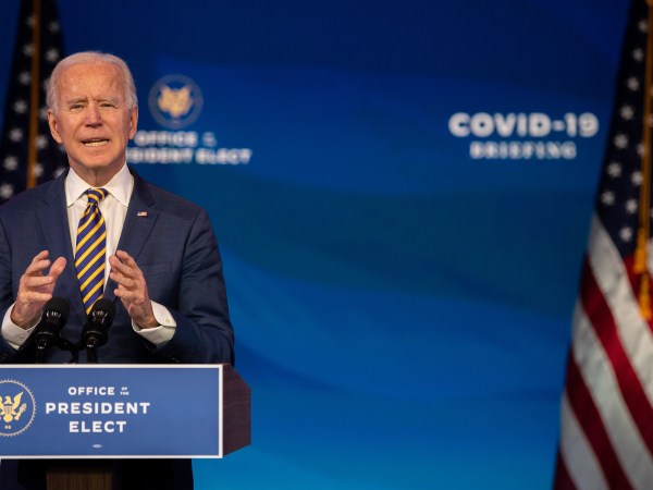 WILMINGTON, DE - DECEMBER 29:  President-elect Joe Biden delivers remarks on the ongoing coronavirus (COVID-19) pandemic at the Queen Theater on December 29, 2020 in Wilmington, Delaware. Biden will be inaugurated as the 46th president in a scaled-down ceremony due to the pandemic in Washington D.C. on January 20, 2021.  (Photo by Mark Makela/Getty Images)(Photo by Mark Makela/Getty Images)