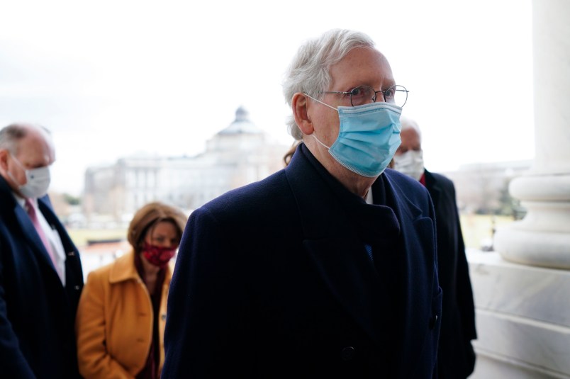 WASHINGTON, DC - JANUARY 20, 2021: Senate Majority Leader Mitch McConnell of Ky. after the inauguration of President Joe Biden on January 20, 2021 in Washington, DC. (Photo by Melina Mara/The Washington Post/POOL)