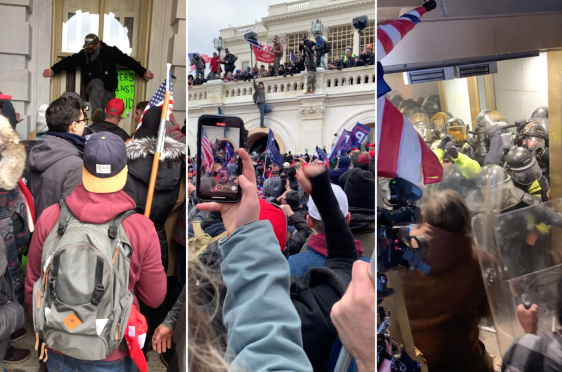 Screenshots from videos posted to Parler showing the unfolding events at the U.S. Capitol on Jan. 6. (ProPublica)