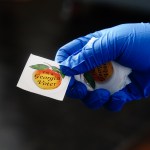 ATLANTA, GA - JUNE 09: A polling place worker holds an "I'm a Georgia Voter" sticker to hand to a voter on June 9, 2020 in Atlanta, Georgia. (Photo by Elijah Nouvelage/Getty Images)