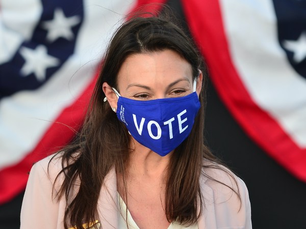 BOCA RATON, FL - OCTOBER 05:  Florida Commissioner of Agriculture and Consumer Services Nikki Fried (R) attends a 'Women for Biden' drive-in rally at Century Village in Boca Raton on October 5, 2020 in Boca Raton, Florida. Dr. Biden joined the Women for Biden drive-in rally to support her husband and Democratic presidential nominee Joe Biden, who was participating in an NBC town hall in Miami. (Photo by Johnny Louis/Getty Images)
