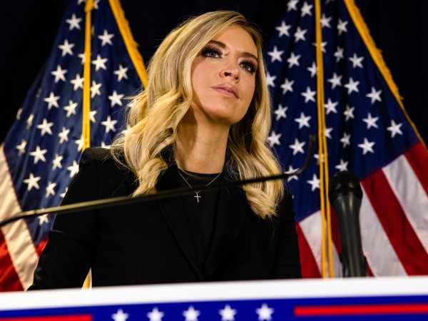 WASHINGTON, DC - NOVEMBER 09: White House Press Secretary Kayleigh McEnany speaks during a press conference at the Republican National Committee headquarters on November 9, 2020 in Washington, DC. Trump campaign and Republican Party officials continued to push theories of voter intimidation, fraud, and illegal votes but were unable to provide proof at the time of the press conference. (Photo by Samuel Corum/Getty Images) *** Local Caption *** Kayleigh McEnany
