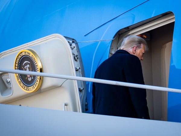 President Donald Trump boards Air Force One at Joint Base Andrews before boarding Air Force One for his last time as President on January 20, 2021. Trump is traveling to his Mar-a-Lago Club in Palm Beach, Fla. (photo by Pete Marovich for The New York Times)NYTINAUG
