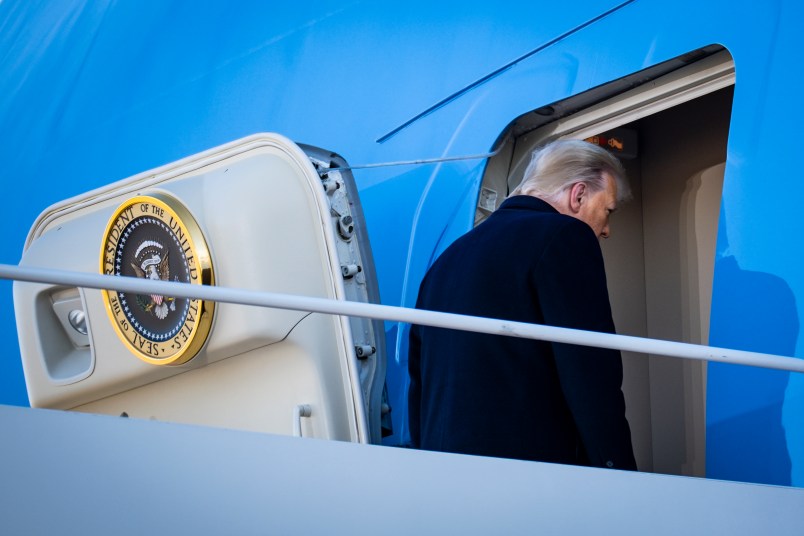 President Donald Trump boards Air Force One at Joint Base Andrews before boarding Air Force One for his last time as President on January 20, 2021. Trump is traveling to his Mar-a-Lago Club in Palm Beach, Fla. (photo by Pete Marovich for The New York Times)NYTINAUG