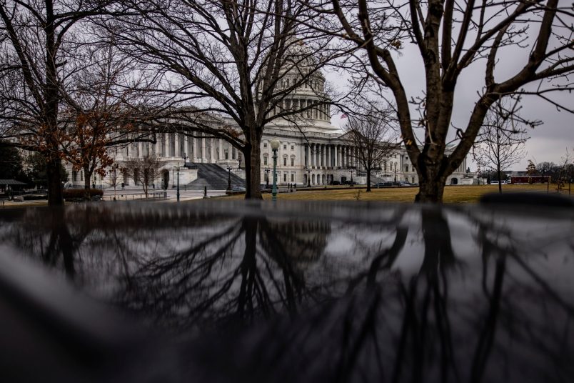 WASHINGTON, DC - FEBRUARY 11: The U.S. Capitol on the 3rd day of the second impeachment trial of former President Donald Trump on February 11, 2021 in Washington, DC. House impeachment managers will continue to make the case that Trump was responsible for the January 6th attack at the U.S. Capitol and he should be convicted and barred from holding public office again. (Photo by Samuel Corum/Getty Images)