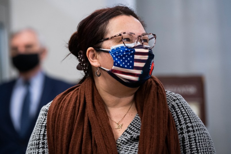 UNITED STATES - FEBRUARY 9: Sen. Tammy Duckworth, D-Ill., is seen in the senate subway after the first day of the impeachment trial of former President Donald Trump in the Capitol in Washington, D.C., on Tuesday, February 9, 2021. (Photo By Tom Williams/CQ Roll Call/POOL)