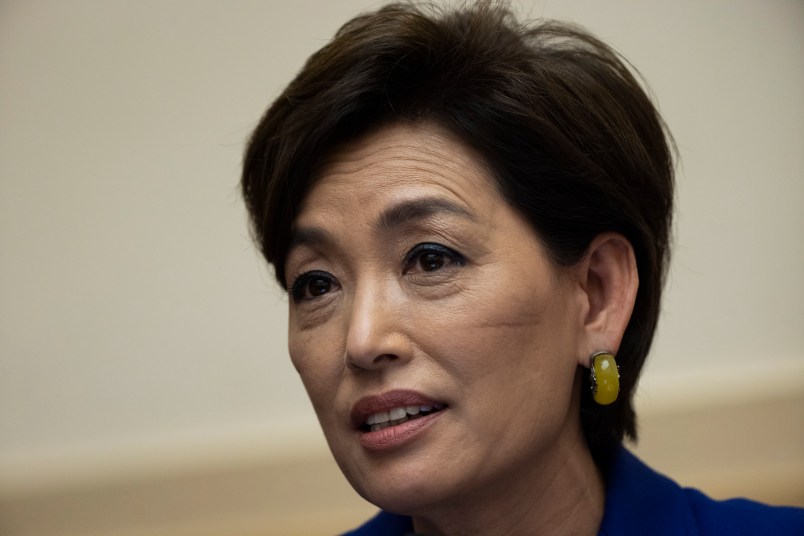 Representative Young Kim, a Republican from California, speaks during a hearing in Washington, D.C., U.S., on Wednesday, March 10, 2021. The Biden administration is considering withdrawing all troops from Afghanistan by May 1 as it leans on President Ashraf Ghani to accelerate peace talks with the Taliban, including by supporting a proposal for six-nation discussions that include Iran. Photographer: Ting Shen/Bloomberg