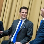 UNITED STATES - MAY 8: From left, Reps. Mike Johnson, R-La., Matt Gaetz, R-Fla., and John Ratcliffe, R-Texas, are seen during a House Judiciary Committee markup in Rayburn Building on Wednesday, May 8, 2019, to vote on whether to hold Attorney General William Barr in contempt of Congress for refusing to turn over the unredacted Mueller report to the committee. (Photo By Tom Williams/CQ Roll Call)