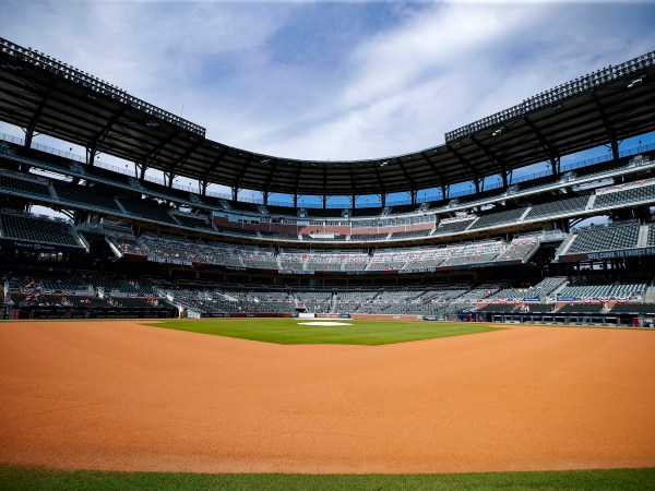 ATLANTA, GA - OCTOBER 08: Atlanta Braves fans watch game 3 of the National League Division Series between the Miami Marlins and Atlanta Braves at Truist Park on October 8, 2020 in Atlanta, Georgia. (Photo by Todd Kirkland/Getty Images)