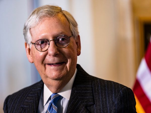 WASHINGTON, DC - MARCH 02: Senate Minority Leader Mitch McConnell (R-KY) holds a press conference following the Senate GOP policy luncheon in the Rayburn Senate Office Building on Capitol Hill on March 2, 2021 in Washington, DC. (Photo by Samuel Corum/Getty Images) *** Local Caption *** Mitch McConnell