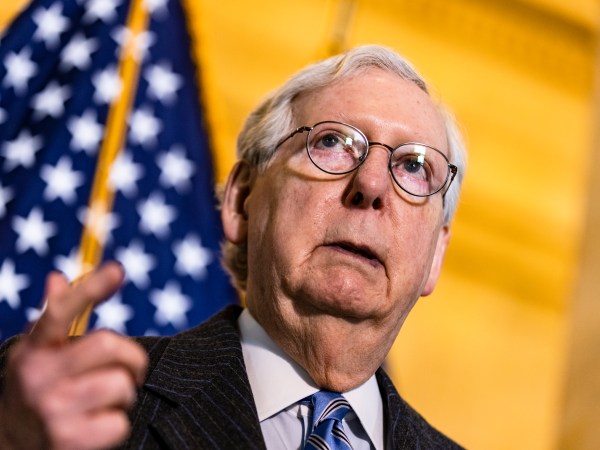 WASHINGTON, DC - MARCH 02: Senate Minority Leader Mitch McConnell (R-KY) holds a press conference following the Senate GOP policy luncheon in the Rayburn Senate Office Building on Capitol Hill on March 2, 2021 in Washington, DC. (Photo by Samuel Corum/Getty Images) *** Local Caption *** Mitch McConnell