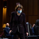 UNITED STATES - MARCH 09: Sen. Dianne Feinstein, D-Calif., arrives for the Senate Judiciary Committee confirmation hearing for Lisa Monaco, far right, nominee for deputy attorney general, and Vanita Gupta, nominee for associate  attorney general, in Hart Building on Tuesday, March 9, 2021.  (Photo By Tom Williams/CQ Roll Call)