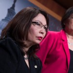 UNITED STATES - JANUARY 12: Rep. Tammy Duckworth, D-Ill., and Sen. Mazie Hirono, D-Hawaii, attend a news conference in the Capitol to oppose the nomination of attorney general nominee Sen. Jeff Sessions, R-Ala., January 12, 2017. (Photo By Tom Williams/CQ Roll Call)