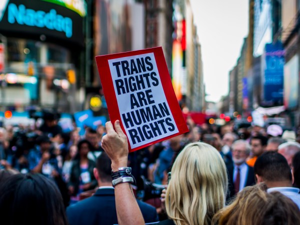 TIMES SQUARE NYC, NEW YORK CITY, NEW YORK, UNITED STATES - 2017/07/26: On July 26, 2017, after a series of tweets by President Donald Trump, which proposed to ban transgender people from military service, thousands of New Yorkers took the streets of in opposition.  Thousands of transgender soldiers are currently serving in all branches of the United States Armed forces. (Photo by Michael Nigro/Pacific Press/LightRocket via Getty Images)
