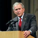 BENTON HARBOR, MI - MAY 28: Former President George W. Bush speaks at the Economic Club of Southwestern Michigan May 28, 2009 in Benton Harbor, Michigan. Bush was to discuss his presidency and life, as well as the economy and world events in his first speech since leaving office. (Photo by Bill Pugliano/Getty Images)