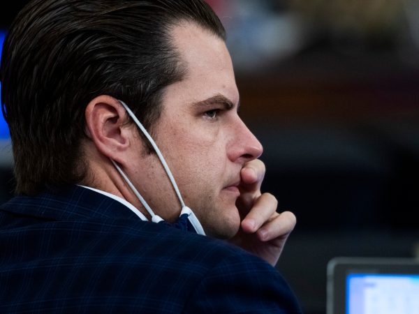 UNITED STATES - JULY 1: Rep. Matt Gaetz, R-Fla.,attends the House Armed Services Committee markup of the National Defense Authorization Act (NDAA) in Longworth Building on Wednesday, July 1, 2020. (Photo By Tom Williams/CQ Roll Call)