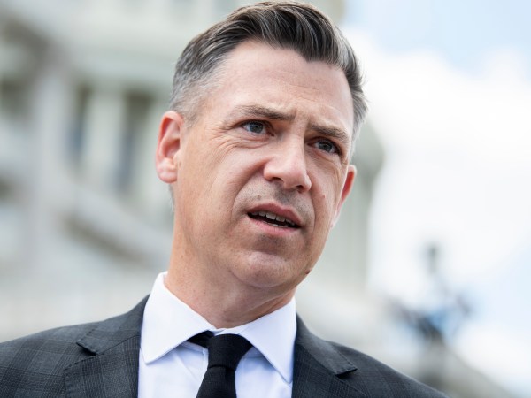 UNITED STATES - MAY 13: Rep. Jim Banks, R-Ind., talks with reporters on the House steps of the Capitol on Thursday, May 13, 2021. (Photo By Tom Williams/CQ Roll Call)