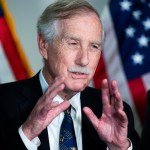 UNITED STATES - APRIL 27: Sen. Angus King, I-Maine,  conducts a news conference after the Democratic Senate Policy luncheon in Hart Building on Tuesday, April 27, 2021. (Photo By Tom Williams/CQ Roll Call)