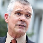 UNITED STATES - MAY 13: Rep. Matt Rosendale, R-Mont., talks with reporters at the House steps of the Capitol on Thursday, May 13, 2021. (Photo By Tom Williams/CQ Roll Call)