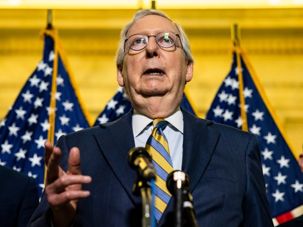 WASHINGTON, DC - JUNE 08: Senate Minority Leader Mitch McConnell (R-KY) speaks during a press conference following the Republicans policy luncheon in the Russell Senate Office Building on June 8, 2021 in Washington, DC. Senate Democrats and Republicans are continuing their negations on President Joe Biden’s infrastructure plan and have yet to come to a deal. (Photo by Samuel Corum/Getty Images) *** Local Caption *** Mitch McConnell