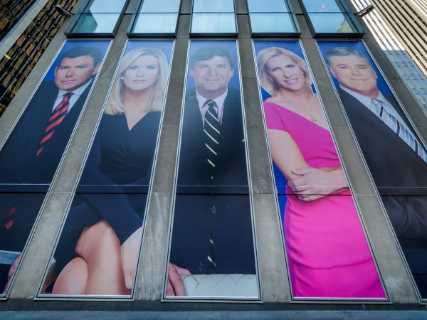 MANHATTAN, NEW YORK, NY, UNITED STATES - 2019/03/13: Giant portraits of the news achors at Fox News  hearquarters building in New York City. (Photo by Erik McGregor/LightRocket via Getty Images)