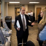 MINNEAPOLIS, MN - OCTOBER 23: Minnesota Secretary of State Steve Simon (L) speaks with city clerk Melissa Kennedy (C) and election specialist Robert Stokka (R) during a public accuracy testing of Election Day voting machines at the Municipal Services Center on October 23, 2018 in St. Louis Park, Minnesota. Each jurisdiction that operates electronic voting equipment must hold a public accuracy test within 14 days of the election (Photo by Stephen Maturen/Getty Images)