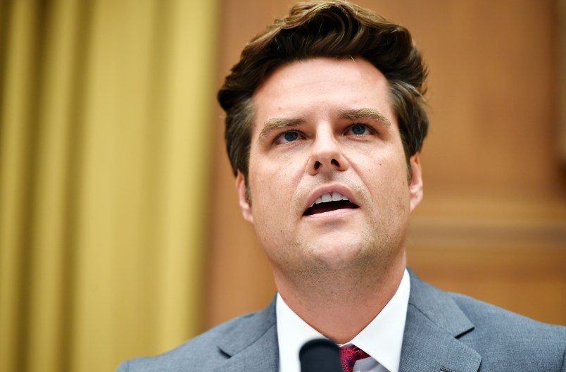 Rep. Matt Gaetz, R-FL, speaks during the House Judiciary Subcommittee on Antitrust, Commercial and Administrative Law hearing on “Online Platforms and Market Power” in the Rayburn House office Building on Capitol Hill in Washington, DC on July 29, 2020.  POOL