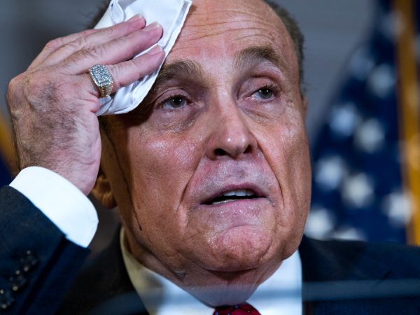 UNITED STATES - NOVEMBER 19: Rudolph Giuliani, attorney for President Donald Trump, conducts a news conference at the Republican National Committee, on lawsuits regarding the outcome of the 2020 presidential election on Thursday, November 19, 2020. (Photo By Tom Williams/CQ Roll Call)